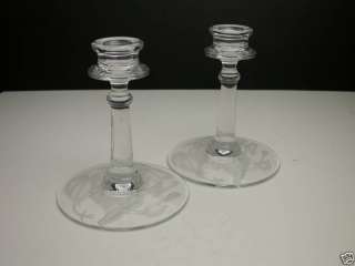 Fostoria #2324 Candlesticks Morning Glory Carving Clear  