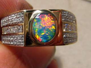 Layaway Available  Quality Neon Red Multi Color Opal Diamond Mens 