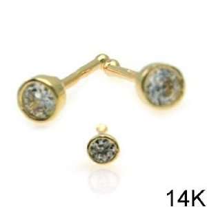  14k Gold Nose Bone Bezel Settings with Clear CZ, 2.5mm 