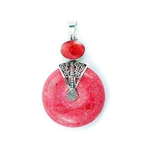   Coral Marcasite 925 Sterling Silver Pendant 2.8x1.7 Inches.: Jewelry