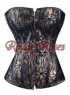 Fairy Goth Flowers Faux Leather CORSET Bustier S 6XL  