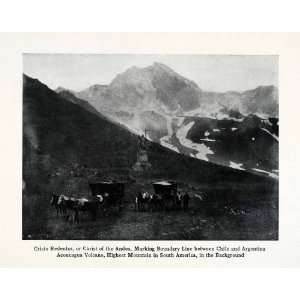   Chile Argentina Border Aconcagua Volcano   Original Halftone Print