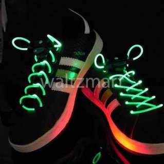 Mode Green LED Light Up Shoe Shoelaces Shoestring Disco Party Flash 