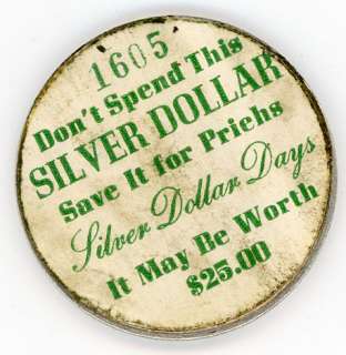 1922 Peace $ 1 Silver Dollar Silver Coin Prichs Advertising Token NO 