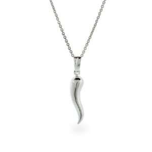 Small Sterling Silver Italian Horn Pendant Length 18 inches (Lengths 