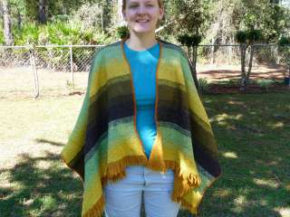 Vtg COLUMBIA Made Ladies PONCHO Wrap Wool~Cotton ROXA Fall Colors 