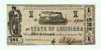 1864 $1 The State of LOUISIANA note CIVIL WAR era w/ SHIP   AU  