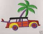 Beach, Sports Woodie & Palm Tree/Iron On Embroidered Applique/Surfi 