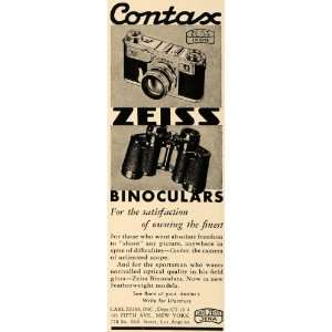  1938 Ad Carl Zeiss Inc Contax Camera Glass Binoculars 