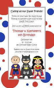 SUPERHERO KIDS INVITATION~Super Boy Bat Boy Wonder Girl  
