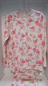 Womens Pajamas Button Up Size M Pink Miss Elaine 60% Cotton 40% 