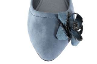 A5569 1 Women Flower Zipper Trim Design Pointy Toe Flat   Blue