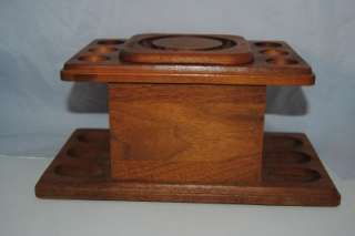 Beautiful Vintage 1950s solid Walnut Humidor and 6 pipe stand  