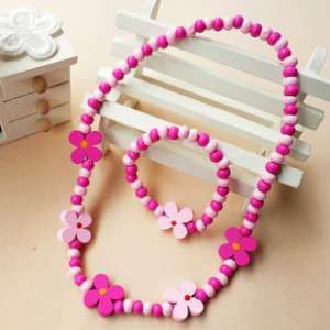 FLOWER Wooden Necklace + Bracelet,Kids,Favours,JEC012  