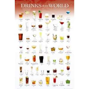  Drinks of the World Alcohol Drinking Recipe Poster 24 x 36 