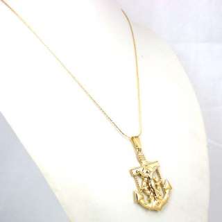 18K GOLD GP SOLID CROSS ANCHOR HELM PENDANT 24 CHAIN  