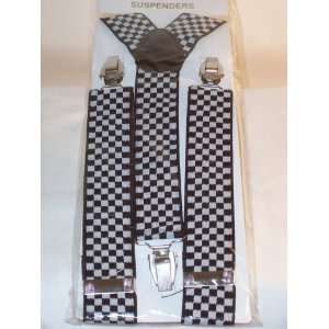   Black/white Blocks Elastic Braces Clip Suspenders 