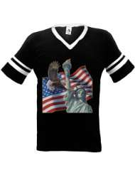 Bald Eagle, Statue Of Liberty, American Flag Mens Ringer T shirt 