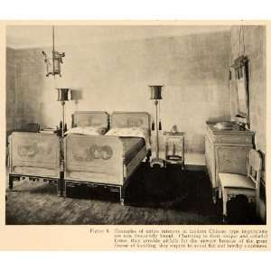  1918 Print Chinese Bedroom Bed Furniture Dresser Decor 