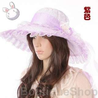 Women Wide Brim Princess Sun Cap Bucket Hat Purple #490  