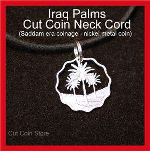 Iraq Saddam Palms Cut Coin Jewelry Pendant Neckcord 5 fils Iraqi Palm 