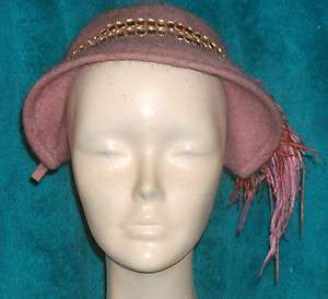   50s Merrimac 100% Wool Snappy Ladies Hat Feathers Golden Trim  