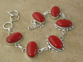 spice red coral _ silver bracelet _ 9 inch !  