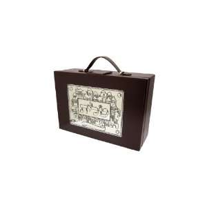 23x33cm Dark Brown Leather Briefcase Tallit Bag with Silver Jerusalem 
