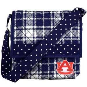  Auburn Tigers Navy Blue Plaid Quilted Messenger Bag 
