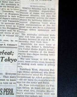 JAPAN SURRENDER Official on USS Missouri 1945 Newspaper  