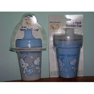 Baby Snoopy 6 Oz 2 Pk Tumbler Cups & 1 Baby Snoopy Non Spill Cup (Blue 