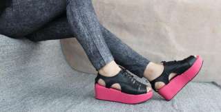 Women Lace Up Hollow Sandals Shoes Platform Heels Wedge Flats Peep Toe 