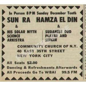    Sun Ra 1967 Original Newspaper Concert Ad New York