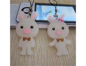 New Cute Cell Phone Pig Rabbit Charm Pair Straps key chain 2 in 1 set 