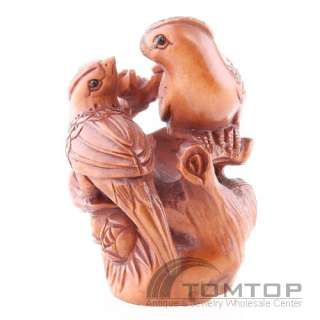 Hand Carved Boxwood Wood Netsuke 2 Love Bird NBC056  
