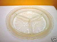 Vintage Etched 3 Section Relish Tray , Fruit Pattern  