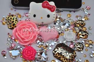   Hello Kitty Golden Leopard Flower DIY Bling Case For I Phone 4G 4S HTC