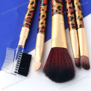Color 5pc Pro Leopard Grain Cosmetic Makeup Eyeshadow Blush Brush 