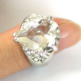 r7627 Size 6.5 Drop 18K GP Shiny Wedding Clear Diamante CZ Ring 