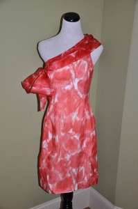 CREW 769 Madison Ave Printed Grace Dress 6 NEW Coral One Shoulder 