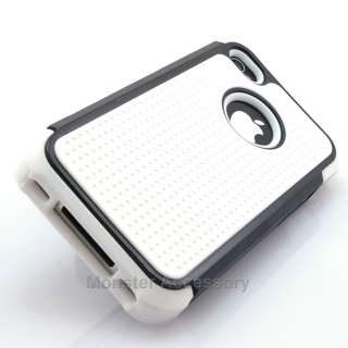 White Black X Shield Dual Layer Hard Case Gel Cover For Apple iPhone 4 