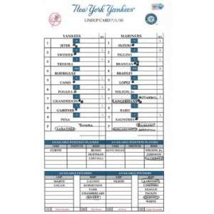 Mariners at Yankees 7 01 2010 Game Used Lineup Card (FJ095464)   Other 