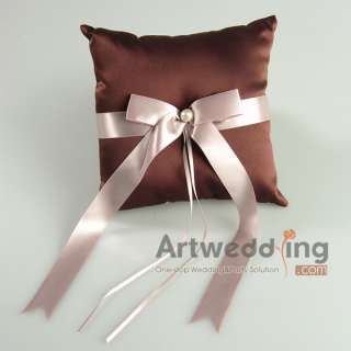 Deluxe Satin Shimmering Brownie Ring Pillow Basket Guest Book and Pen 