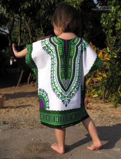 Childs White Green Bright African Dashiki Shirt size M  