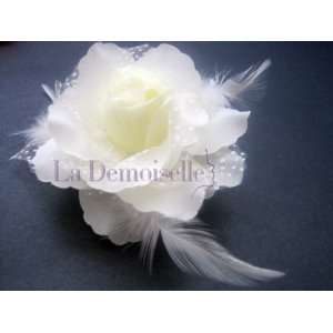   Feather Hat Hair Clip Brooch For Party, Wedding   Off White Beauty