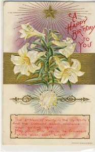 1909 NASH Lily & Diamond Birthday Postcard VP 7636  