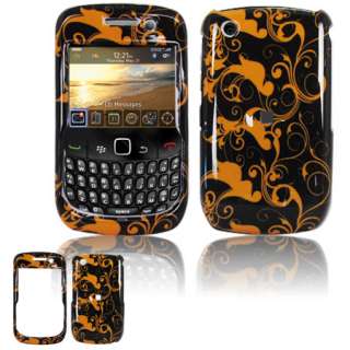 BlackBerry 9300 9330 Curve 3 Gold Black Floral Swirls Snap On Hard 