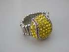 Softball Stretch Ring   Crystals Sports Mom Fashion Jewelry