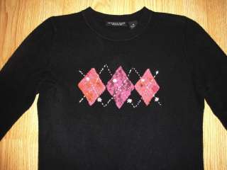 Reference Point Black w/Pink Bead Argyle Sweater Medium  