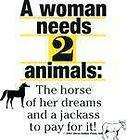 Woman needs 2 animals jackass horse comic Tee large